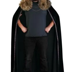 Black Faux Fur Collar Viking Cape