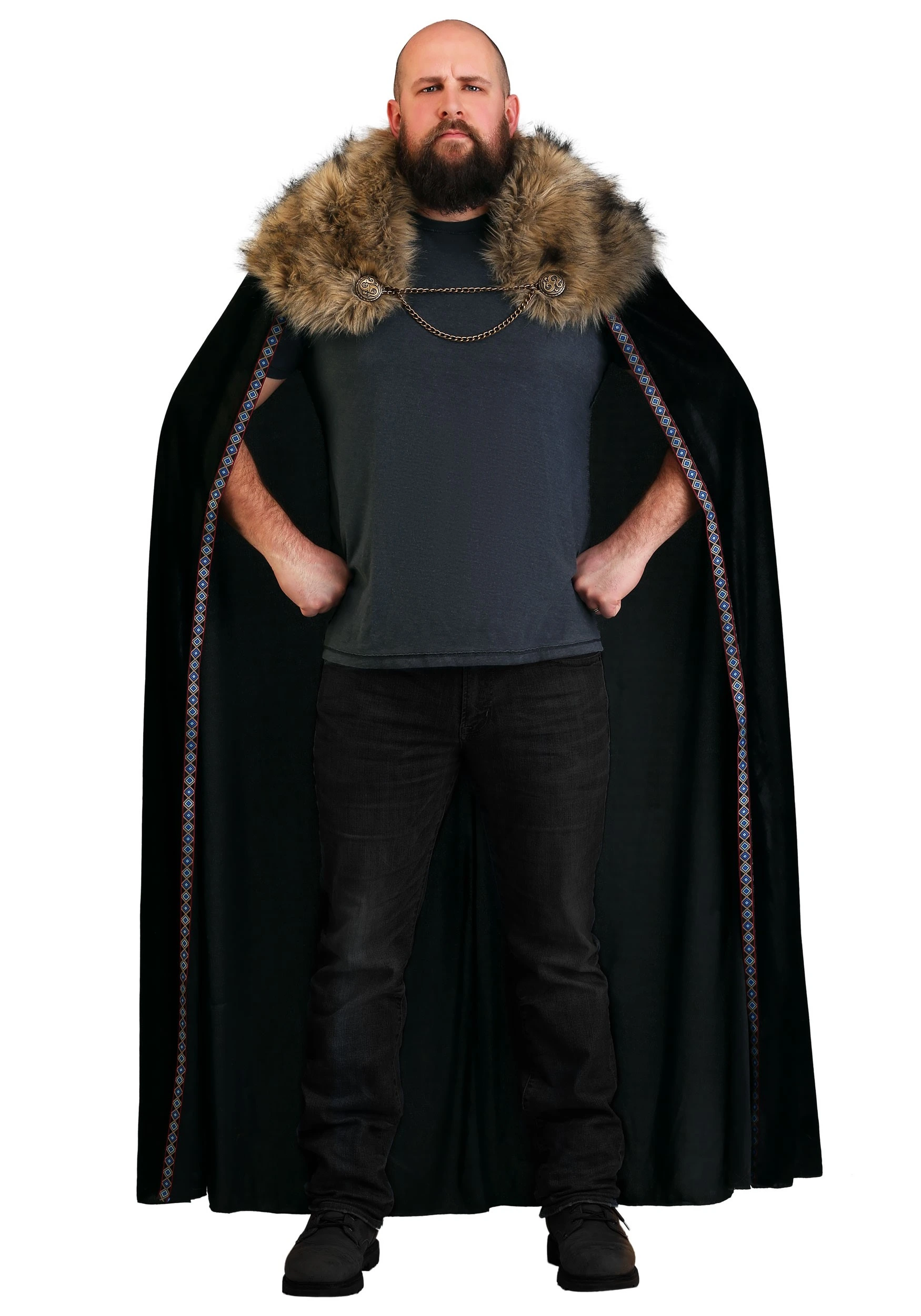 Black Faux Fur Collar Viking Cape 3 Black Faux Fur Collar Viking Cape