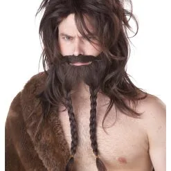 Brown Viking Beard, Mustache And Wig Costume Set For Men