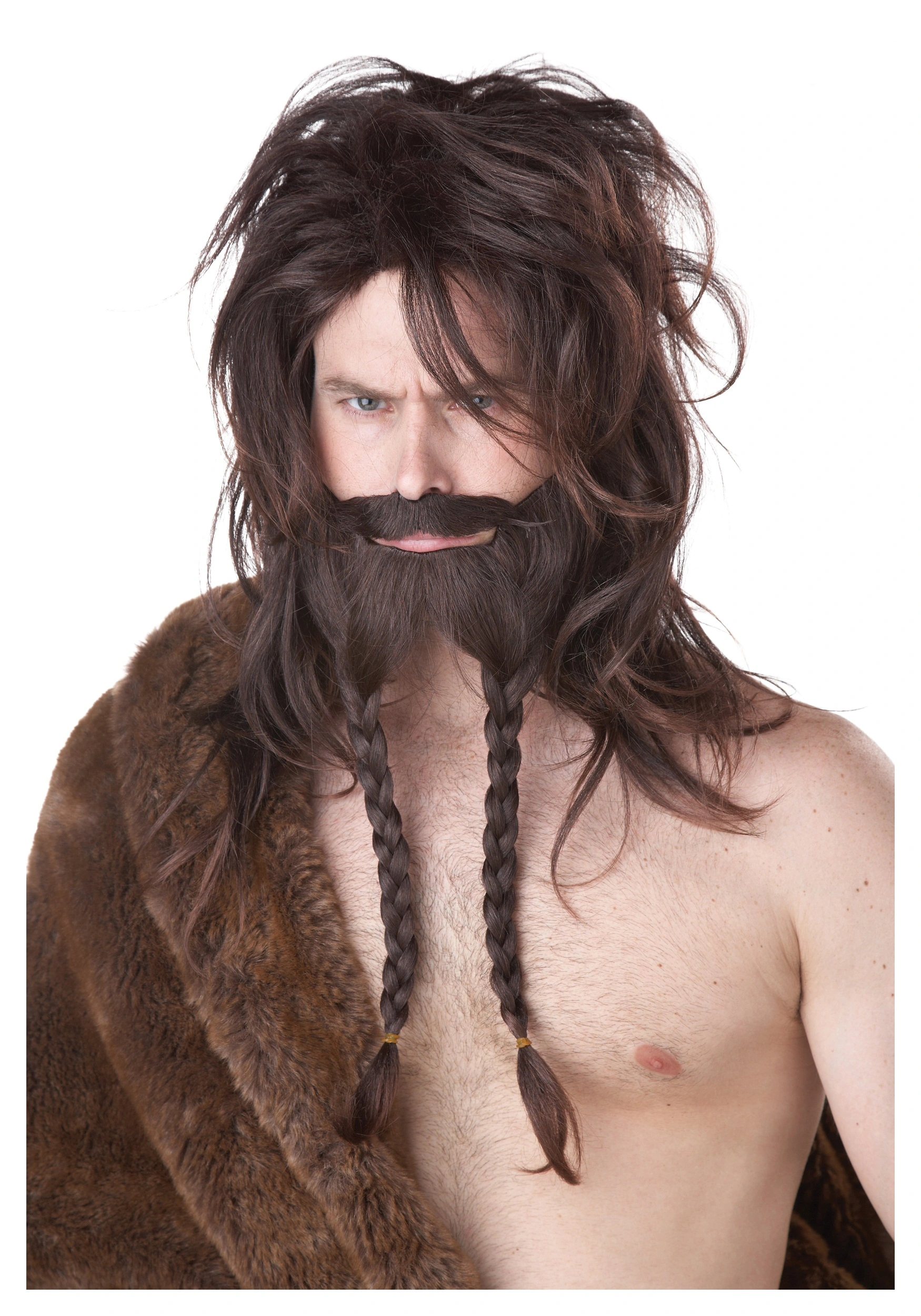 Brown Viking Beard, Mustache And Wig Costume Set For Men 3 Brown Viking Beard, Mustache And Wig Costume Set For Men