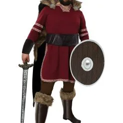 Plus Size Burgundy Viking Costume For Men