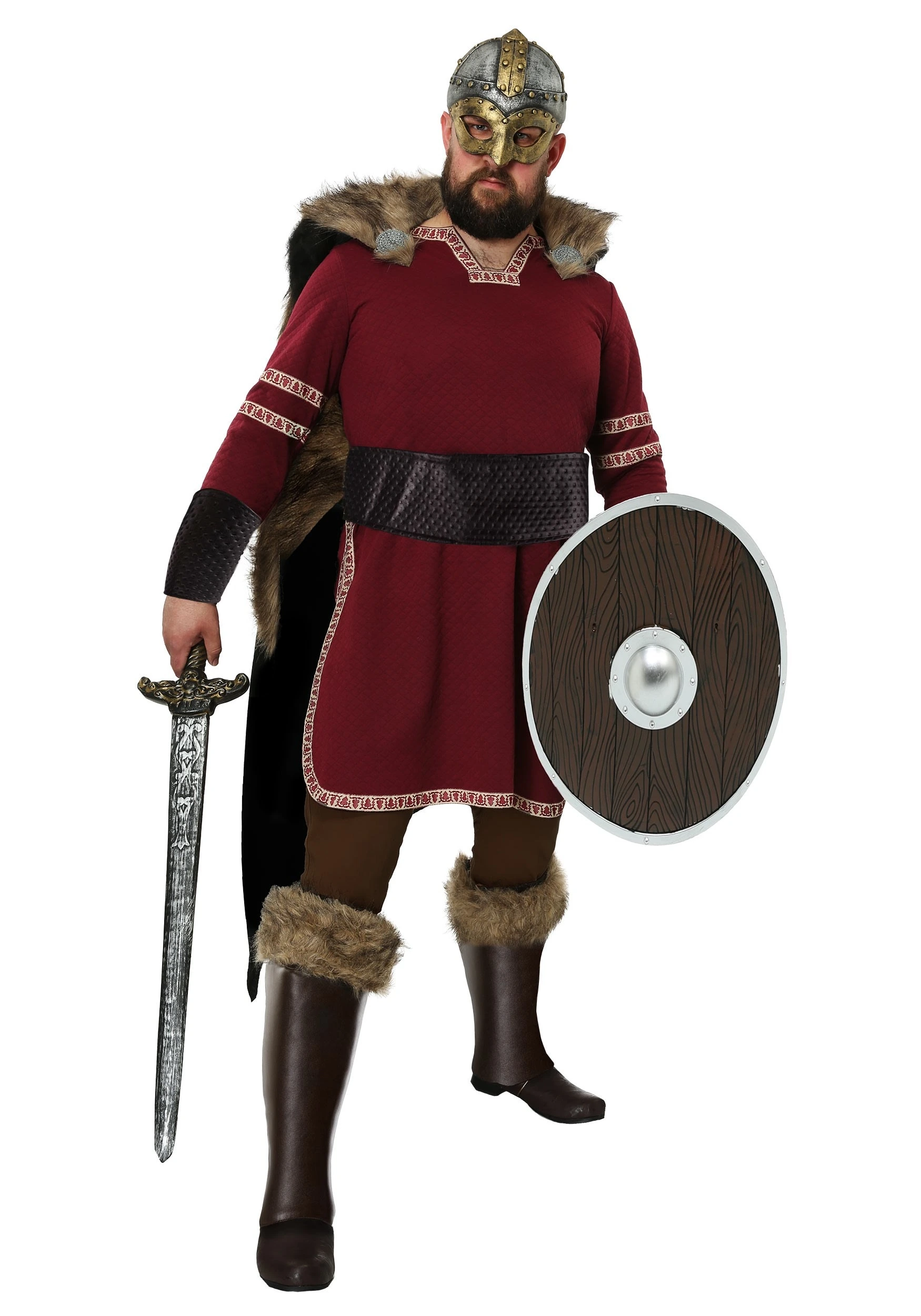 Plus Size Burgundy Viking Costume For Men 2 Plus Size Burgundy Viking Costume For Men