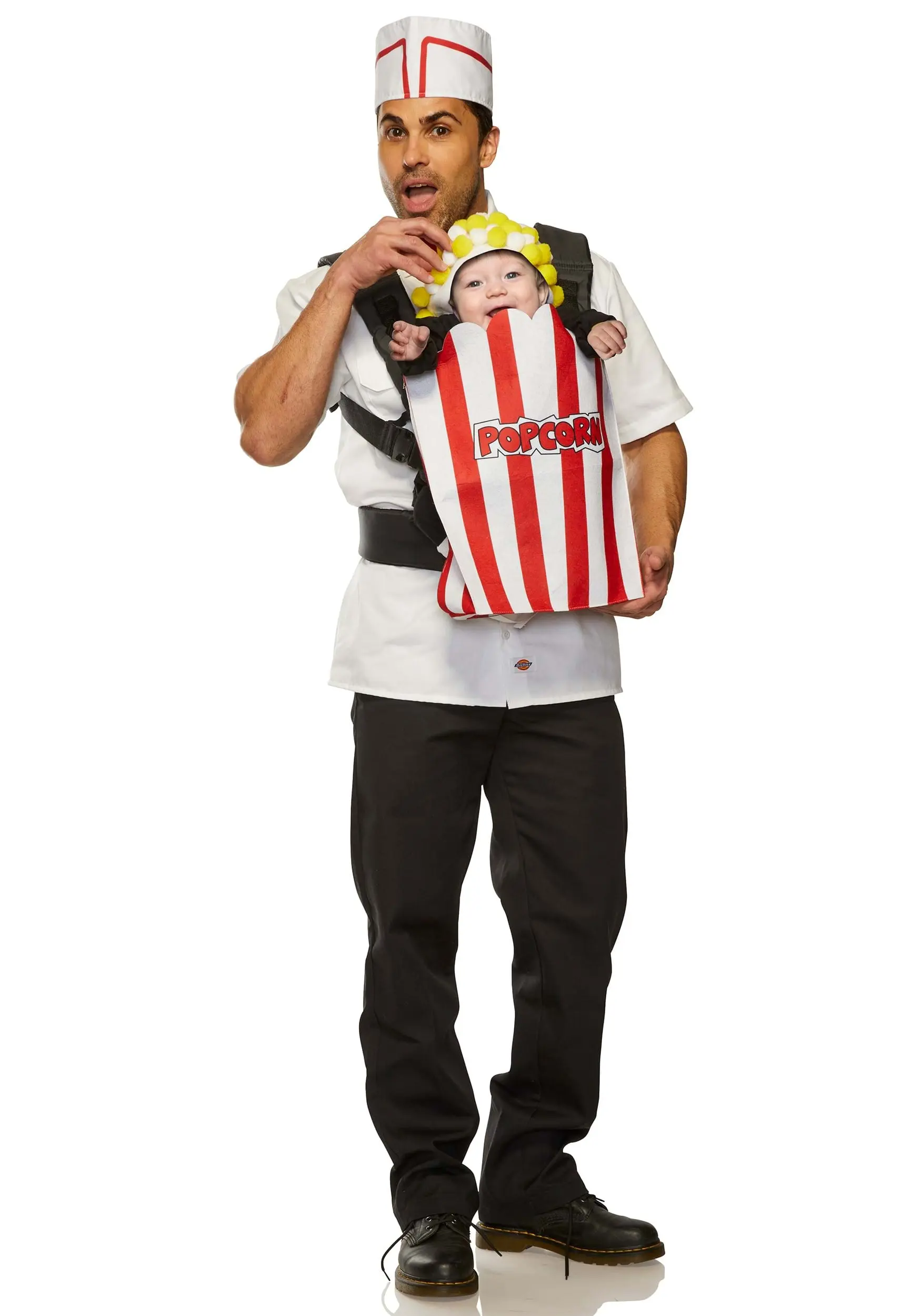Popcorn & Movie Usher Parent And Baby Carrier Costume 3 Popcorn & Movie Usher Parent And Baby Carrier Costume